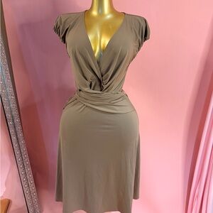 BCBGMaxAzria Deep V-Neck Brown Midi Dress